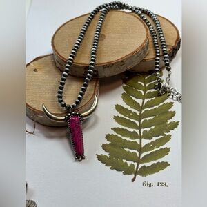 New Pink and Silver Longhorn Pendant on 18” Beaded Navajo Style Chain